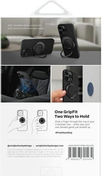 Actual product image Uniq Gripfit Premium 360 Magnetic Mount&Kickstand Magnetic Holder black/carbon black