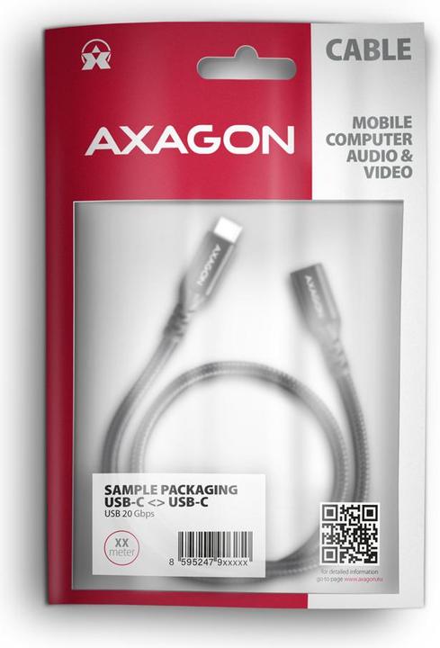 Produktbild Axagon BUCM32-CF10AB Kabelis Verlängerungskabel Gen2 USB-C – USB-C, 1 m, 5 A, 20 Gbit (1 m, USB 3.2 Gen 2x2, 240 W)