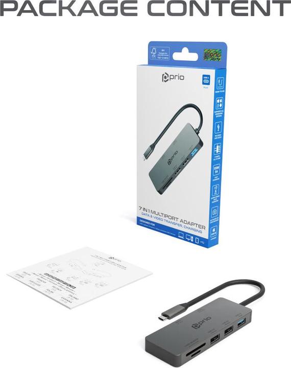 Image du produit prio Adaptateur USB C multiport 7 en 1 (USB, USB)