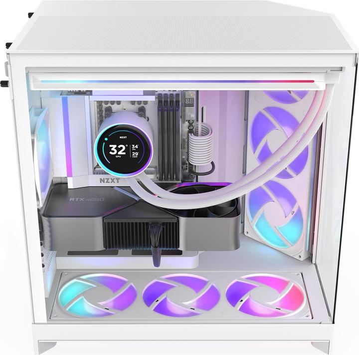 Produktbild NZXT H9 Flow RGB (2025) All White Midi Tower ATX Gaming Gehäuse weiss mit Glasfenster (ATX, Mini-ITX, mATX)