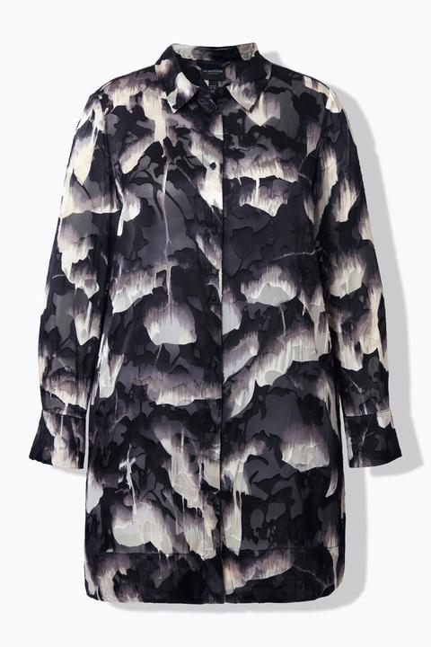 Immagine prodotto Ulla Popken Blusa dal taglio lungo in misto seta dévoré con collo da camicia e maniche lunghe (58, 60)