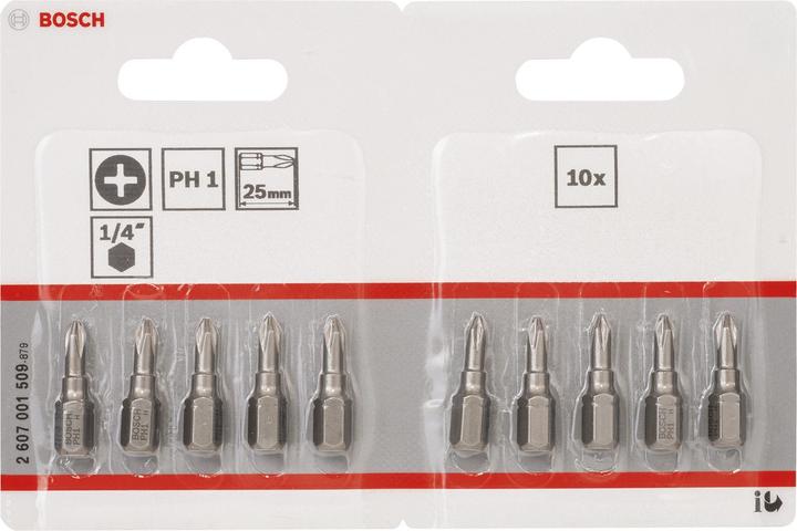 Immagine prodotto Bosch Professional Zubehör Bit di cacciavite extra duro PH 1, 25 mm, confezione da 10, confezione stretta (Croce Phillips PH M1)