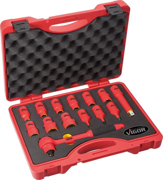 Actual product image Vigor VDE socket spanner set ∙ V3343 ∙ Square 12.5 mm (1/2 inch) ∙ External hexagonal profile, internal (10 mm, 11 mm, 12 mm, 13 mm, 14 mm, 15 mm, 16 mm, 17 mm, 18 mm, 19 mm, 20 mm, 21 mm, 22 mm, 23 mm, 24 mm, 5 mm, 6 mm, 7 mm, 8 mm, 9 mm)