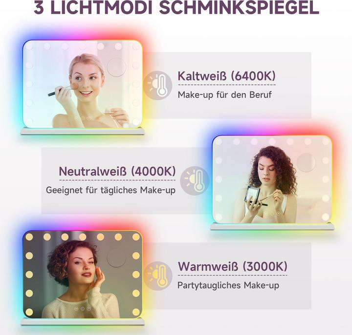 Actual product image SONNI 58x45cm wei? Schminkspiegel mit RGB, Einstellbare Helligkeit, 10x Vergr??erung, Wandmontage