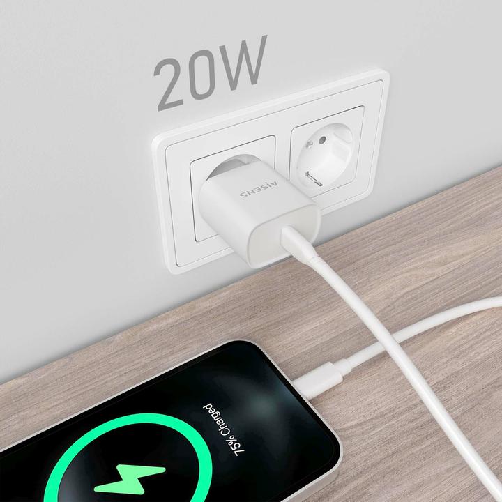 Actual product image Aisens CARGADOR USB-C PD3.0 1 PUERTO 1XUSB-C 20W BLANCO (20 W, 1 portion)