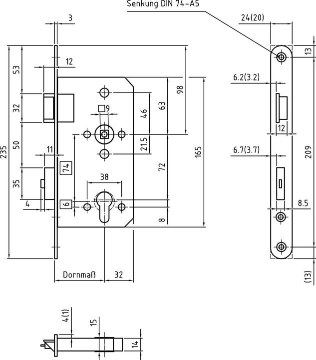 Produktbild BMH Fluchttürschloss 1128, 2-flg. /EN 179, DM 65/20, rechts, Edelstahl