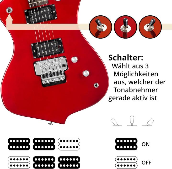 Produktbild Rocktile E-Gitarre mit Humbucker Pickups, FR-Style Tremolo und 22 Bünden (E-Gitarre, geschroeftem Ahornhals, Lindeholz-Korpus)