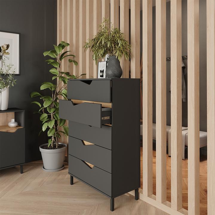 Image du produit Vicco Kommode Marelle, Anthrazit/Artisan, 76 x 120 cm mit 5 Schubladen (76 x 38 x 120 cm)