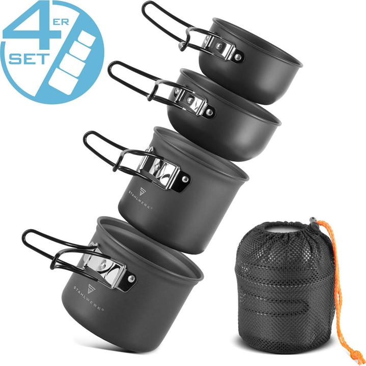 Produktbild Stahlwerk Camping Kochtopf-Set 4-teilig aus Aluminium Outdoor Kochgeschirr Set