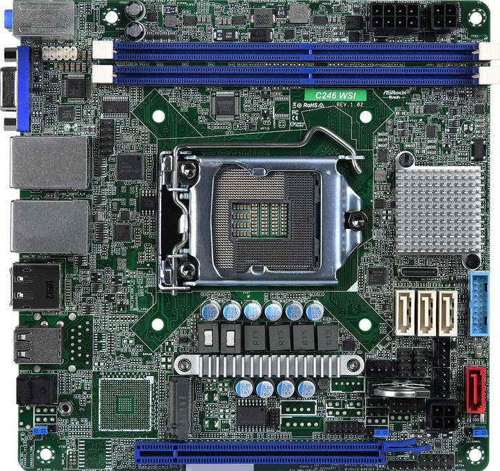 Image du produit AsRock Rack C246 WSI - Carte mère - Mini-ITX - LGA1151 Socket - C246 - USB 3.1 Gen 1 (LGA 1151, Intel C246, Mini-ITX)
