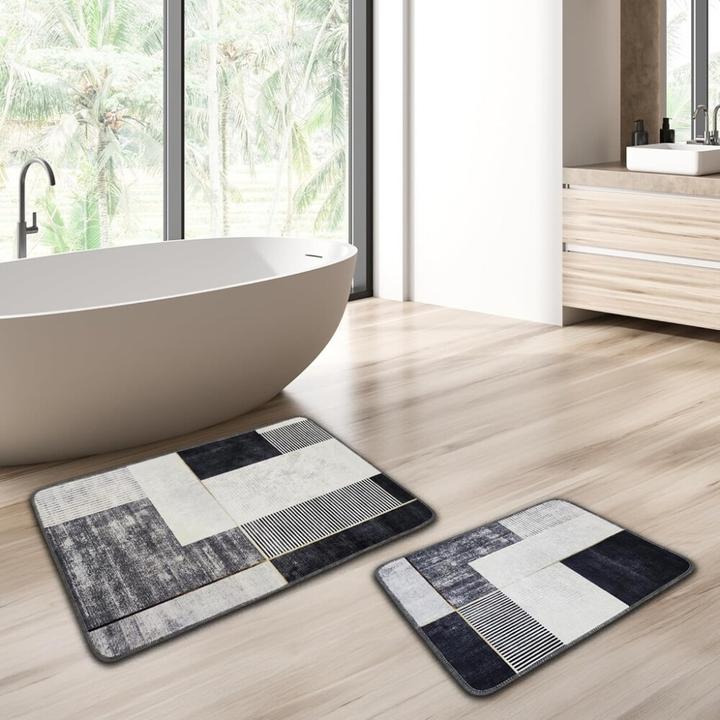 Produktbild Miqna 2-tlg. rutschfestes Badteppich Set, waschbar (60x100 & 50x60 cm) (60 x 100 cm, 50 x 60 cm)