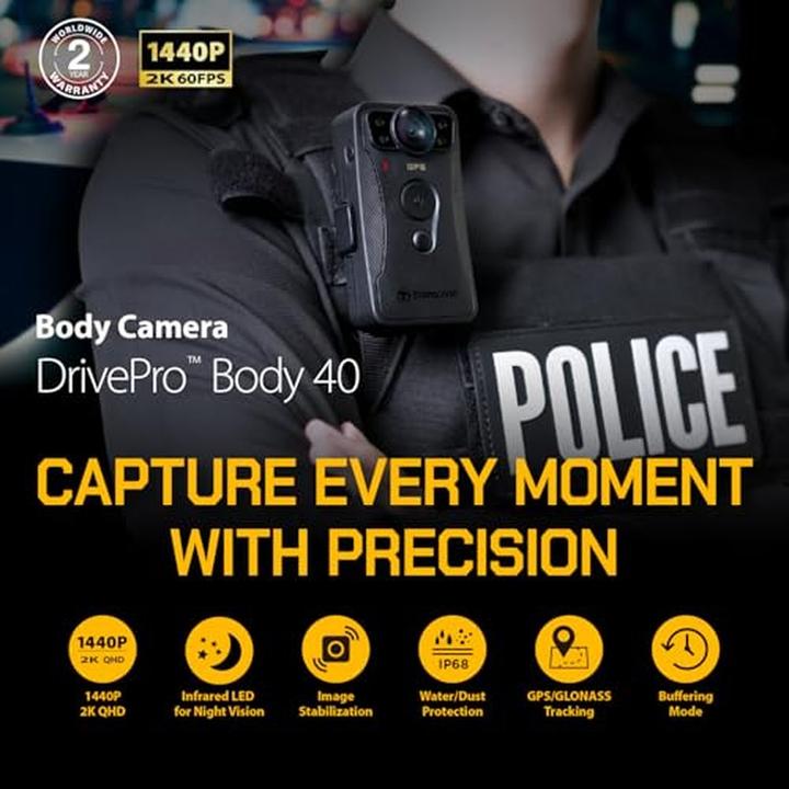 Produktbild Transcend Bodycam DrivePro 40 128GB 1440p,2K,QHD,60FPS (WLAN, Akku, Bluetooth, 2K)