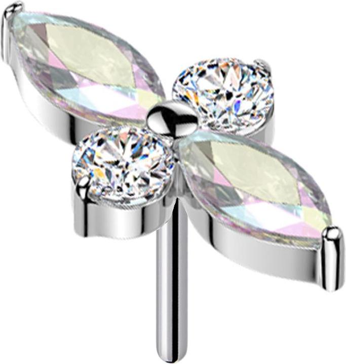 Actual product image Star Piercing Threadless Sternschnuppe silber Kreuz ovale Kristalle multicolor runde Kristalle silber (without brass, Titanium)