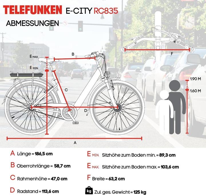 Actual product image Telefunken City E-Bike Damen RC835 28 Zoll Frontmotor 3-Gang Nabenschaltung