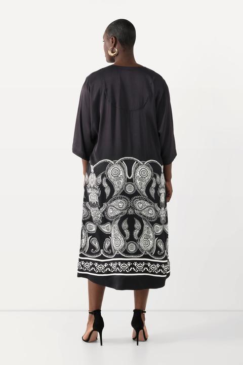 Image du produit Ulla Popken Robe maxi à imprimé cachemire, décolleté en V et manches 3/4 chauve-souris (46, 48)