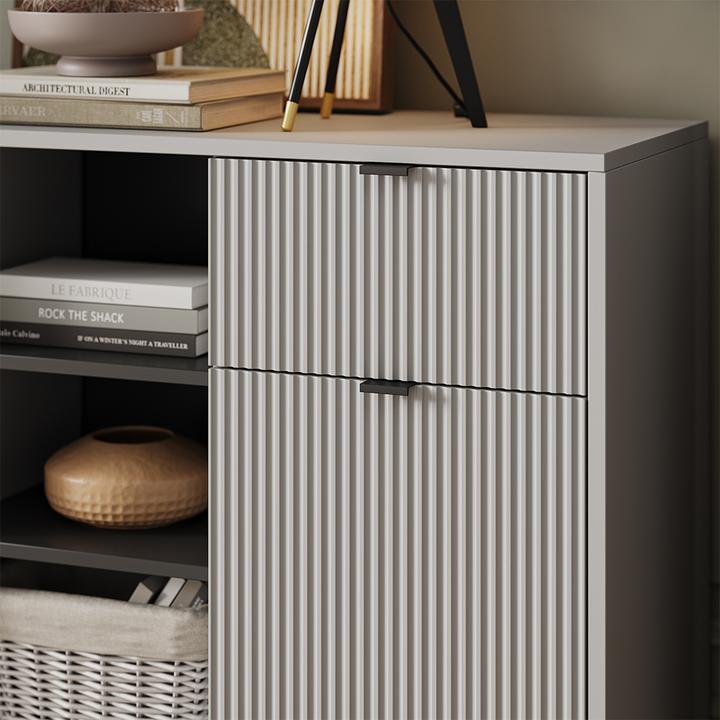 Actual product image Vichy Kommode Eliza, Grau, 120 x 81.2 cm mit 2 Schubladen und 2 Türen