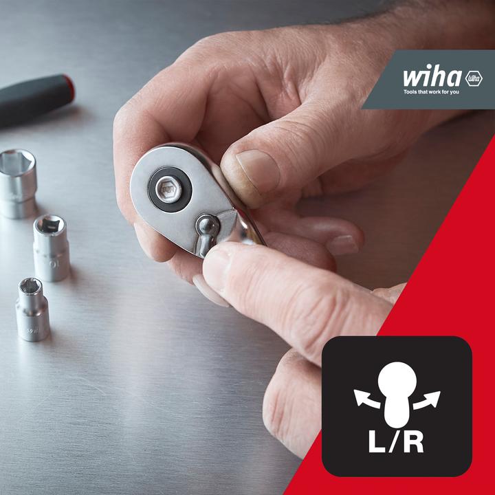 Produktbild Wiha Umschaltknarre mit Druckknopf und Kugelsicherung I Feinverzahnt mit 72 Zähnen I 1/2" (1/2")