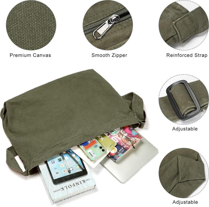 Produktbild Only-Bags.Store Canvas Umhängetasche, Canvas Crossbody Bag Grosse Umhängetasche mit verstellbarem Riemen