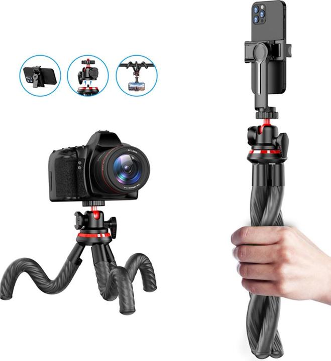 Actual product image Techsuit - Selfie Stick (C02) - for Phones and Action Cameras, with Flexible Tripod, 43cm - Black