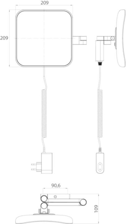 Productafbeelding Emco LED scheer-/cosmeticaspiegel EVO hoekig wandmodel 2-armig 5-voudig zwart