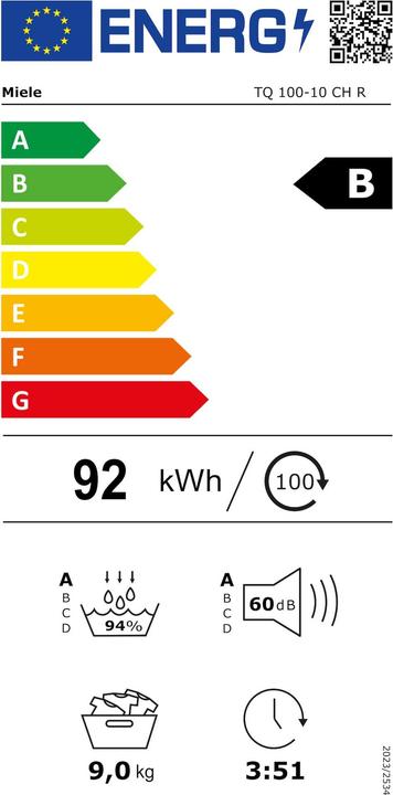Energy Label Miele NOVA T2 TQ 100-10 CH R (9 kg, Right)