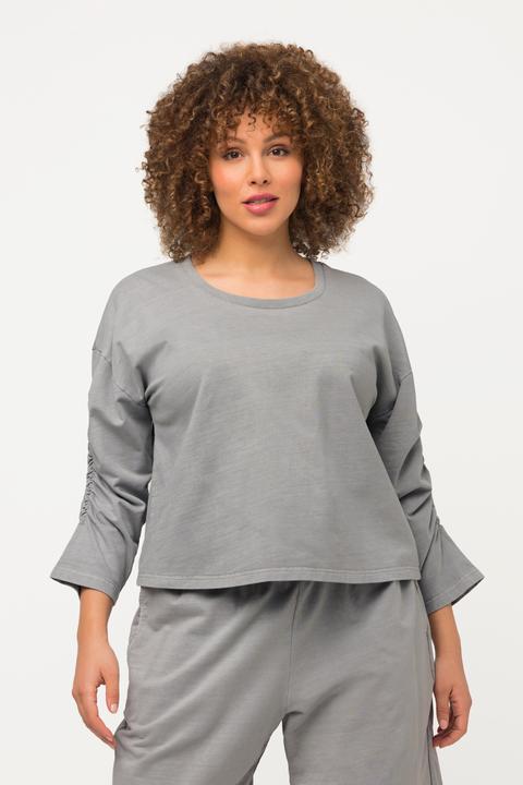 Actual product image Ulla Popken Cropped Oversized Sweatshirt with Ruched Sleeves (54)