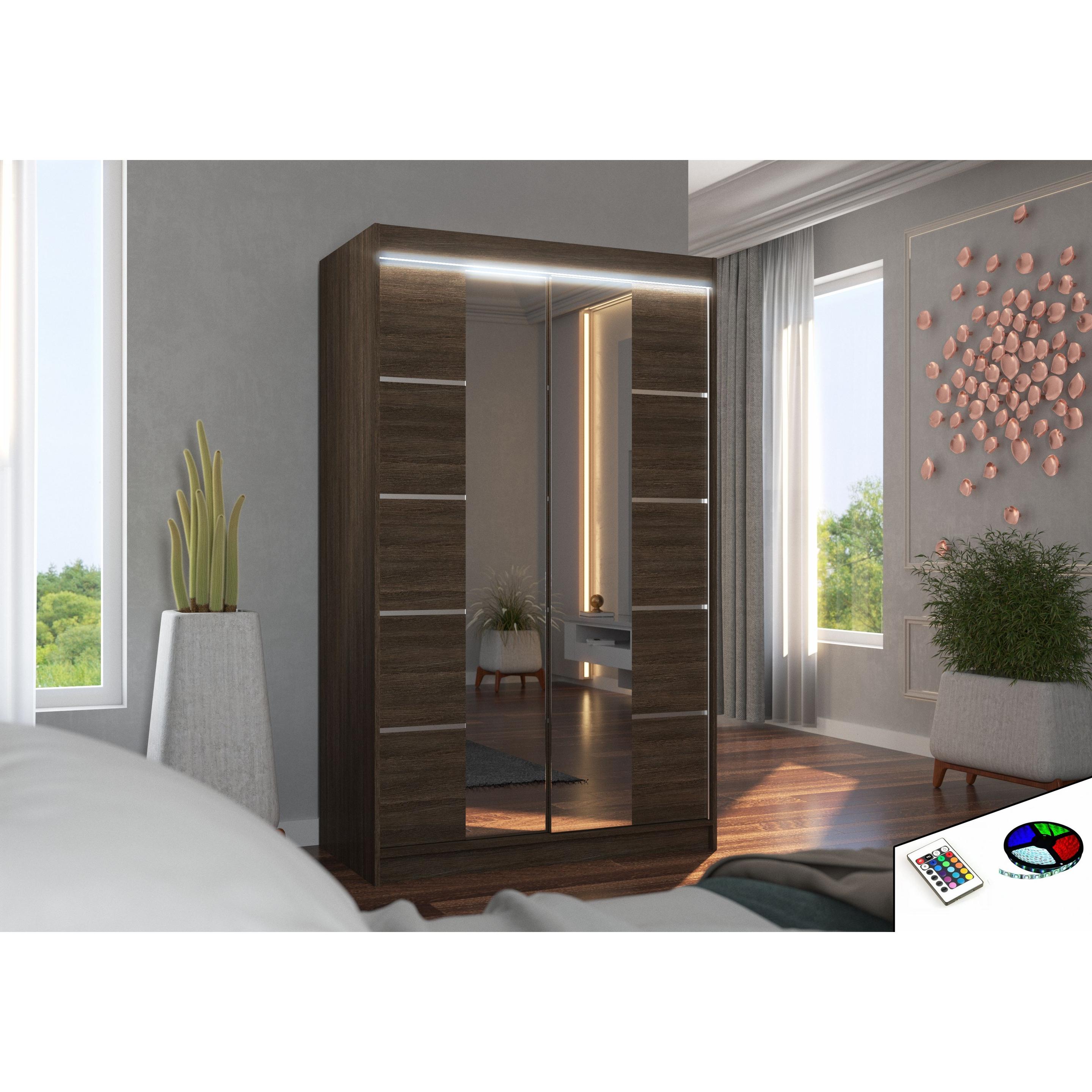 Thumbnail - ADRK Furniture, Kleiderschrank, Verschiebbarer Kleiderschrank mit Spiegel und Beleuchtung LED GENUA 120 (120 x 58 x 200 ...