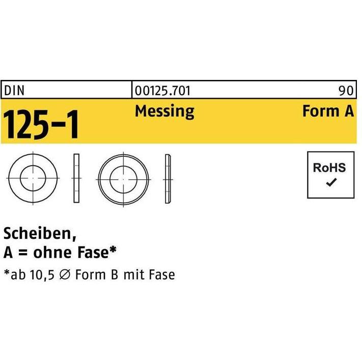 Zubehör Befestigungstechnik, Unterlegscheibe DIN 125-1 Form A 33 x60 x5 Messing