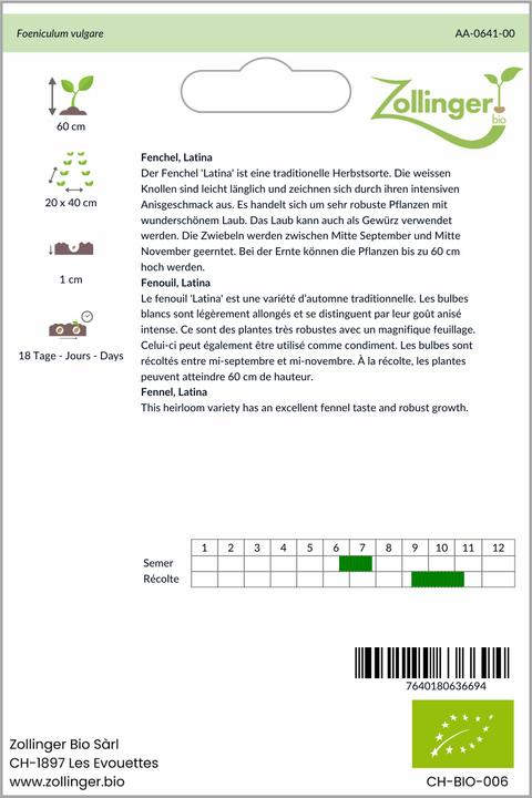 Produktbild Zollinger Bio Fenchel, Latina