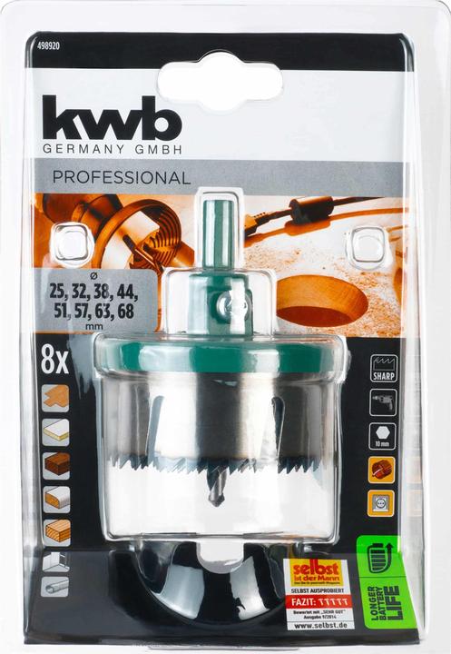 Produktbild kwb Lochsägenset 25-68 8-Teilig Akku (32 mm, 51 mm, 44 mm, 63 mm, 68 mm, 57 mm, 38 mm, 25 mm)