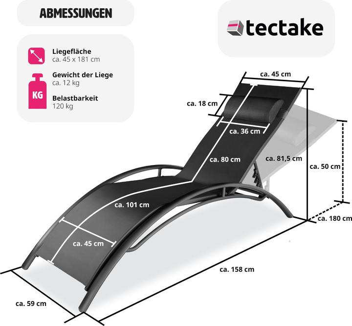 Image du produit tectake 2x Bains de soleil (158 cm)