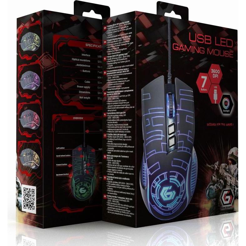 Thumbnail - Gembird USB-LED-Gaming-Maus 7-Tasten 3600 DPI (Kabelgebunden), Maus, Schwarz