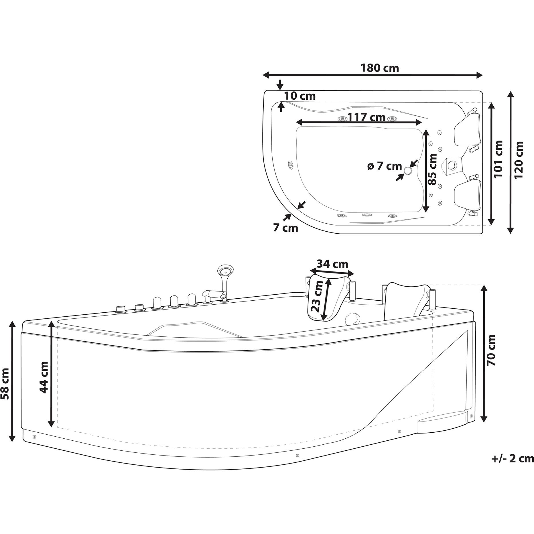Thumbnail - Beliani, Badewanne, Whirlpool Badewanne weiss Eckmodell mit LED 180 x 120 cm links CALAMA (437 l, 180 cm, 120 cm)