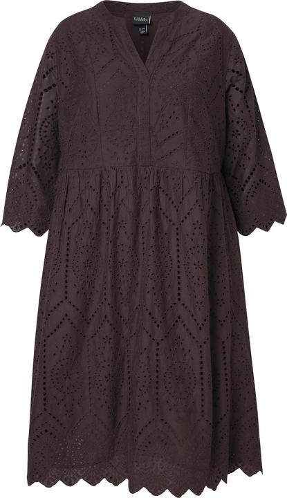 Image du produit Ulla Popken Robe midi en dentelle ajourée. Silhouette en A. Col tunisien et manches 3/4. (54)