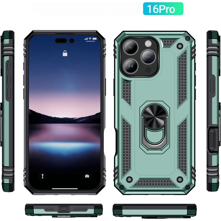 Thumbnail - Cover-Discount iPhone 16 Pro - Robustes Back Cover mit Kickstand (Apple iPhone 16 Pro), Smartphone Hülle, Grün