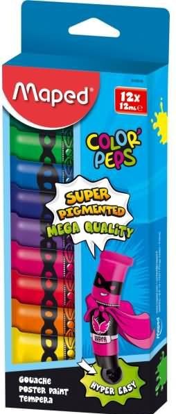 Produktbild Maped Malfarbe Gouache 12ml VE=12 Farben Schachtel (Sortiert, 12 ml)