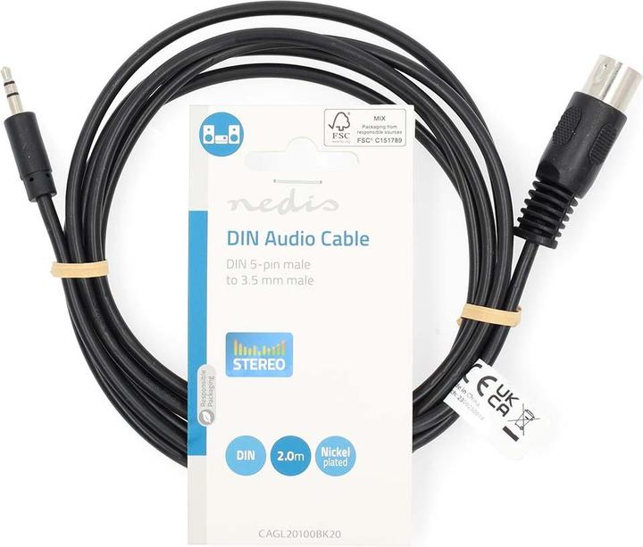Produktbild Nedis DIN-Audio-Kabel | DIN 5-Pin Stecker | 3.5 mm Stecker | Vernickelt | 2.00 m | Rund | PVC | Schw (2 m, AUX Kabel)