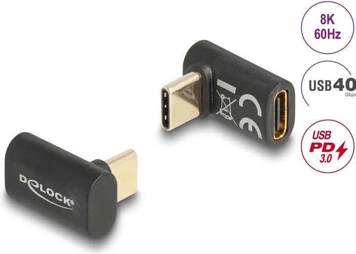 Produktbild Delock Adapter USB 40 Gbps USB Type-C PD 3.0 100 W Stecker zu Buchse gewinkelt (USB Typ-C, 10 cm)