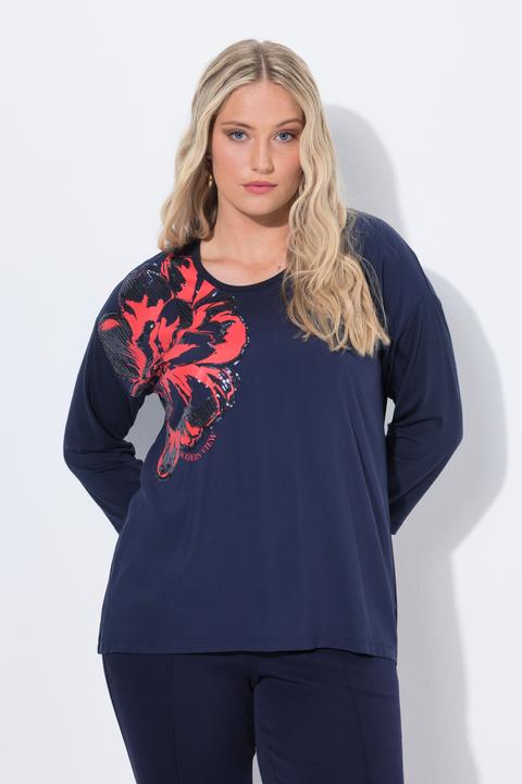 Produktbild Ulla Popken Shirt, Blüten-Applikation, Oversized, Rundhals, 3/4-Arm (58)