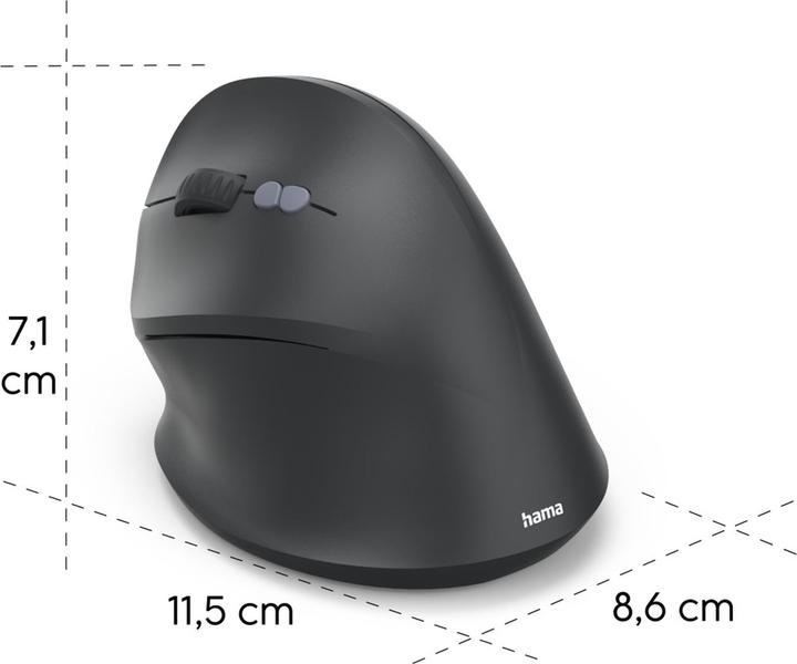 Actual product image Hama Vertikale, ergonomische Linkshänder-Maus „EWM-500L“, Funk, 7 Tasten,Schwarz (Wireless)