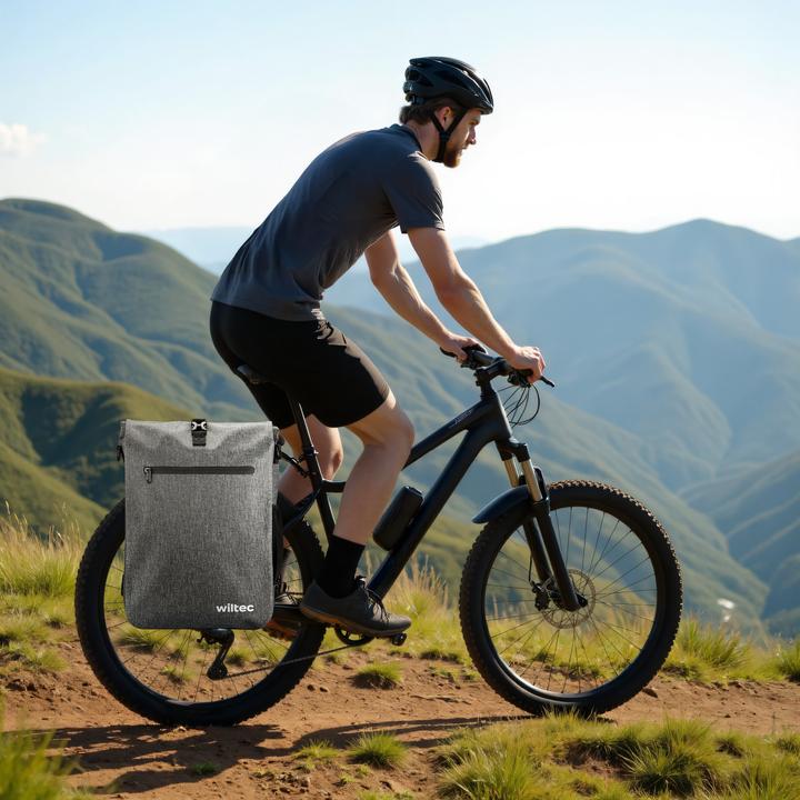 Produktbild Wiltec Gepäckträgertasche grau 25l Fahrradtasche Rucksack Gepäcktasche (25 l, Gepäckträgertasche)
