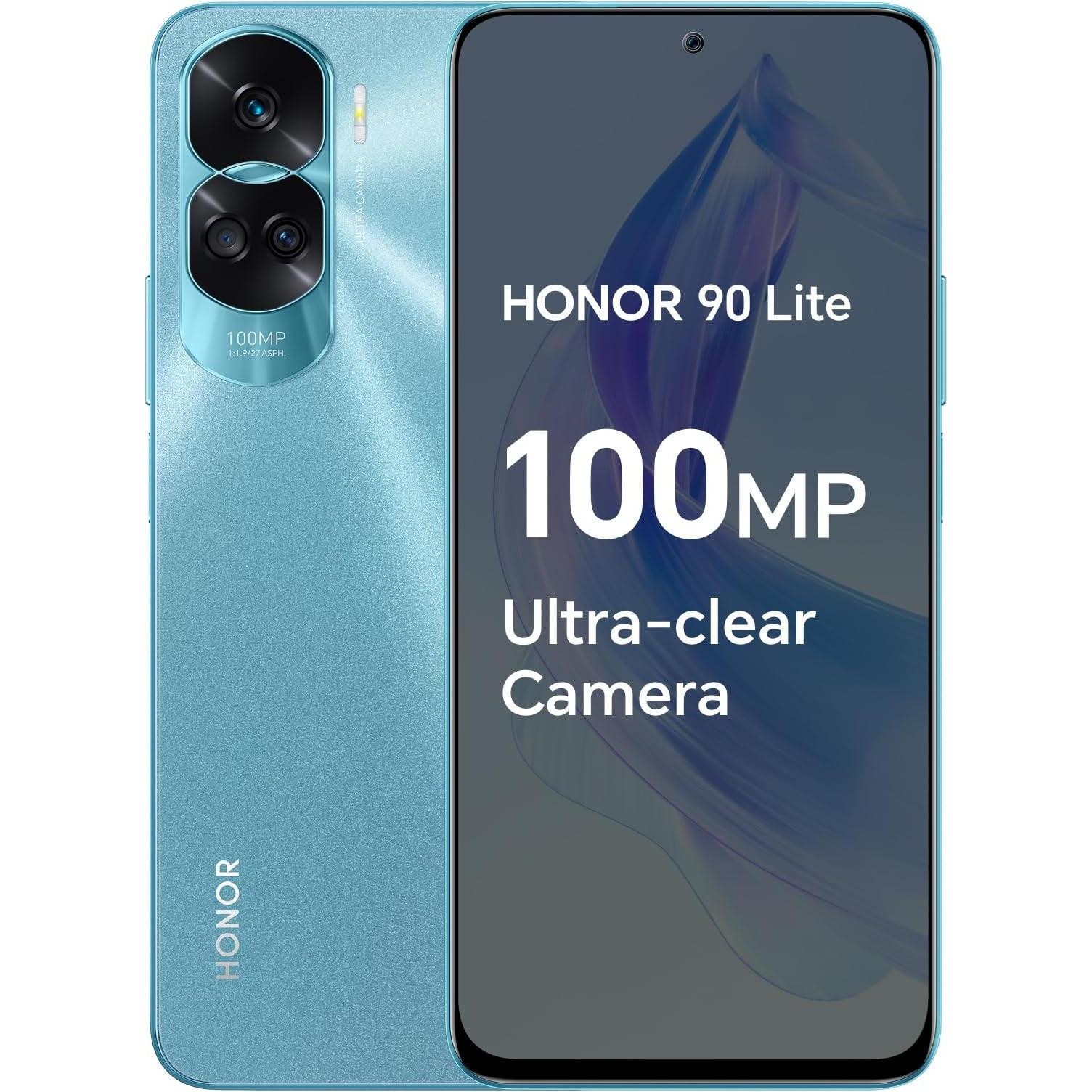 Honor 90 Lite (256 GB, Cyan Lake, 6.70", Dual SIM, 100 Mpx, 5G), Smartphone, Blau
