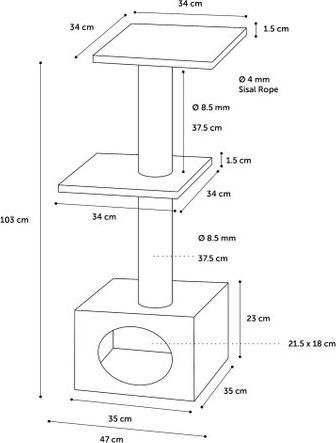 Actual product image Flamingo - Scratching Tree Charbonel - Black & Cream - 47 x 35 x 103 cm (103 cm, Black, Cream)