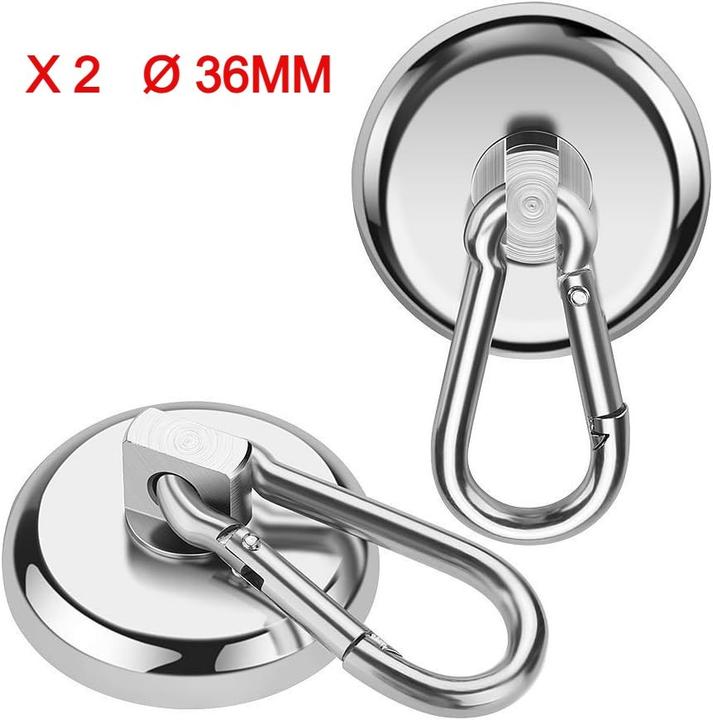 Image du produit Swissdetector Aimant à oeillet en néodyme 2 pièces avec mousqueton - 35 kg (2x)