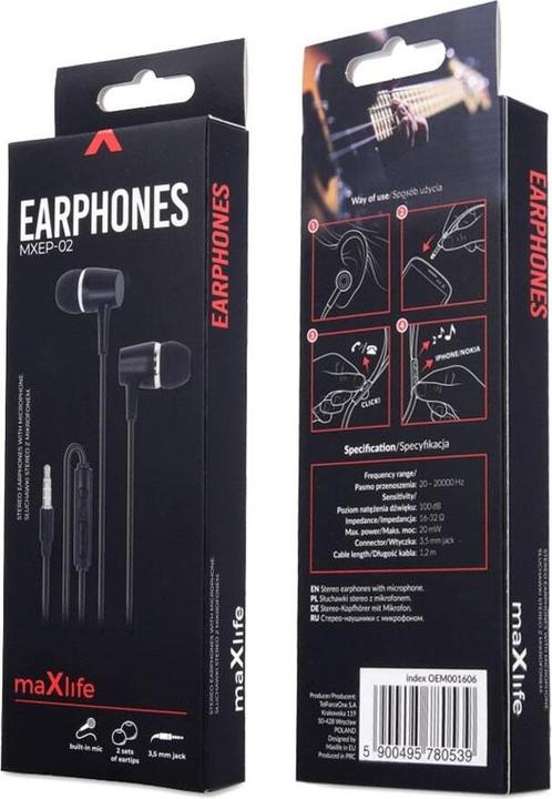 Produktbild Maxlife Kabelgebundene Kopfhörer MXEP-02 Klinke 3,5mm schwarz (Kabelgebunden)