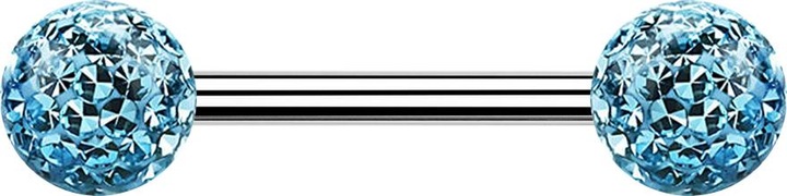 Produktbild Star Piercing Barbell silber mit zwei Kristall Kugeln aqua Epoxy Schutzschicht (ohne Messing, Chirurgenstahl 316L)