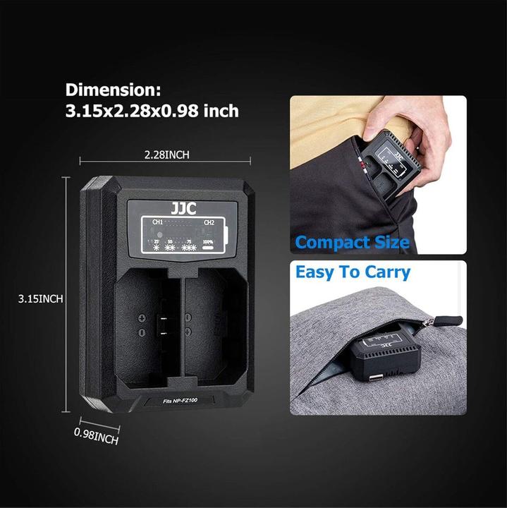 Image du produit JJC Sony DCH FZ100TC USB C Dual Battery Charger (voor Sony NP FZ100) (Chargeur de batterie d'appareil photo)