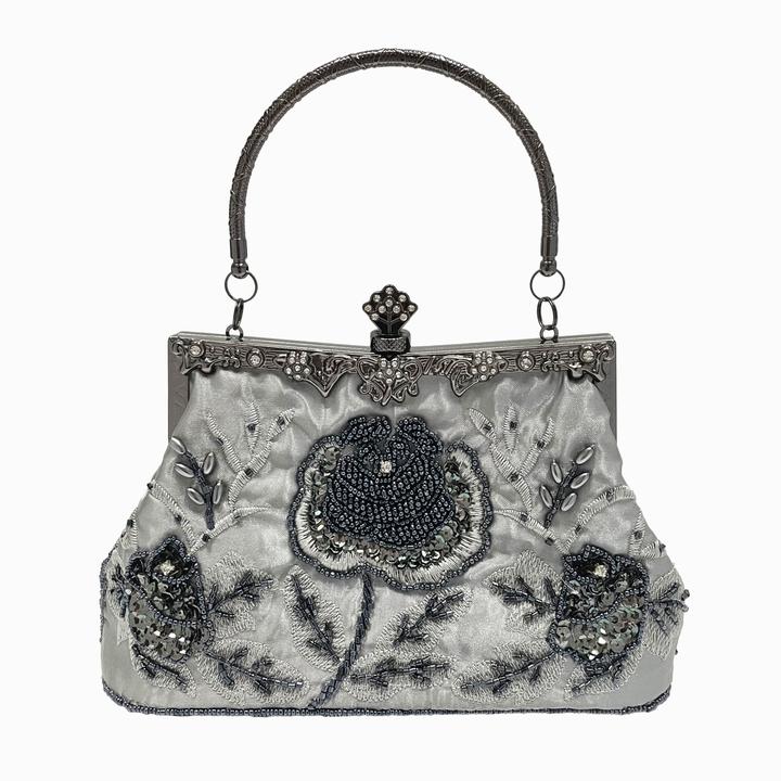 Image du produit Only-Bags.Store Sac de soirée en broderie florale perlée, sacs à main de mariage en satin vintage, pochette clip à