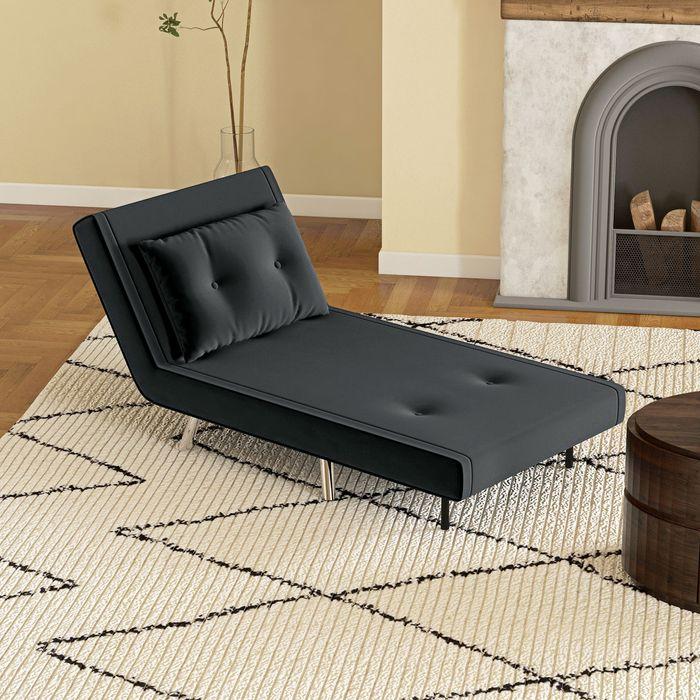 Produktbild Swisshandel24 Schlafsessel Kissen Gästebett Polstersofa Samt Schwarz 77x88x83cm