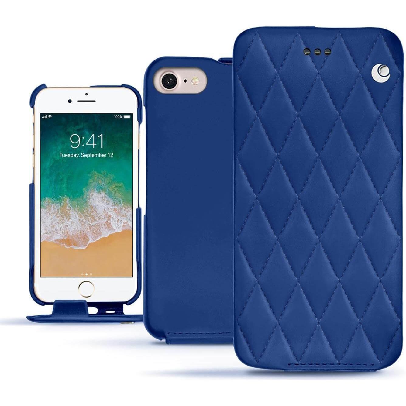 Noreve Lederschutzhülle vertikal (Apple iPhone 7), Smartphone Hülle, Blau